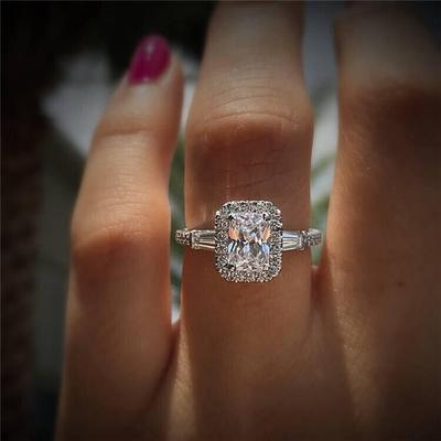 Brilliant Princess Cut Crystal Wedding Engagement Natural Birthstone Ring Size 6 7 8 9 10