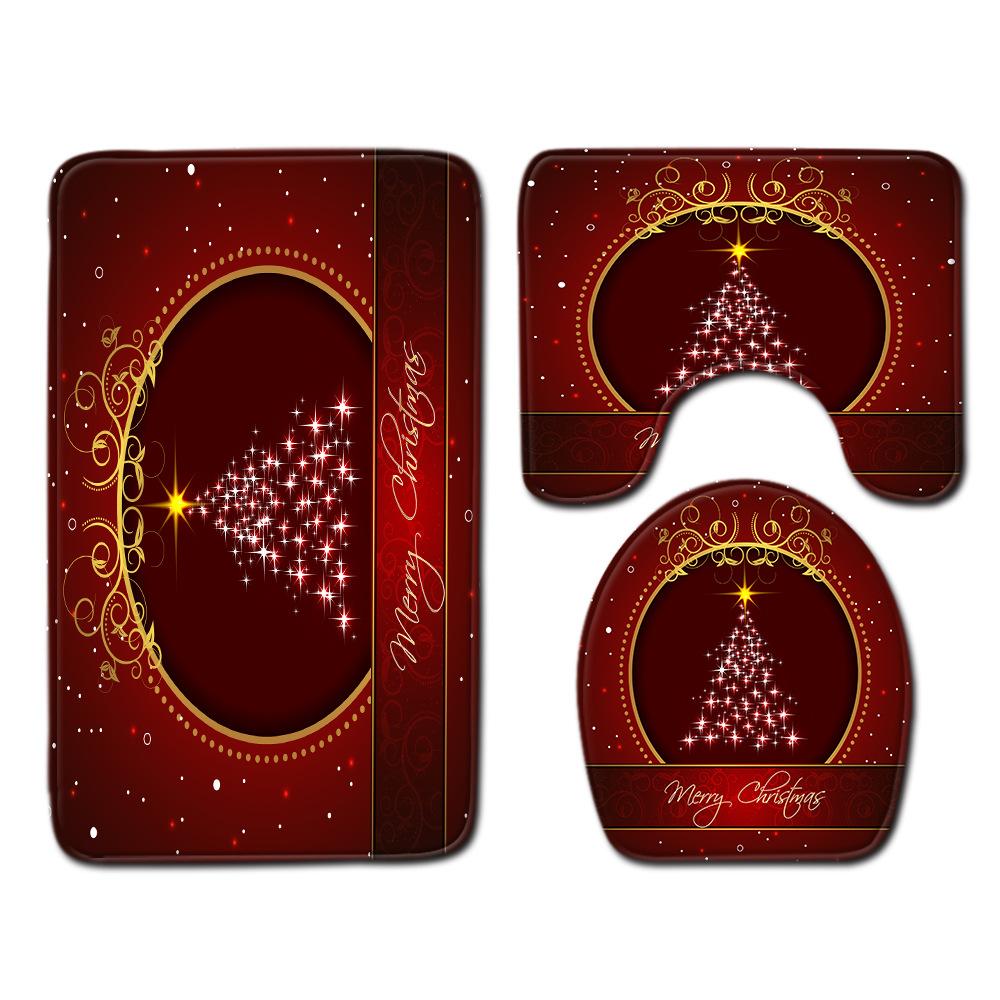 Christmas Bathroom Floor Mat Toilet Three-Piece Set
