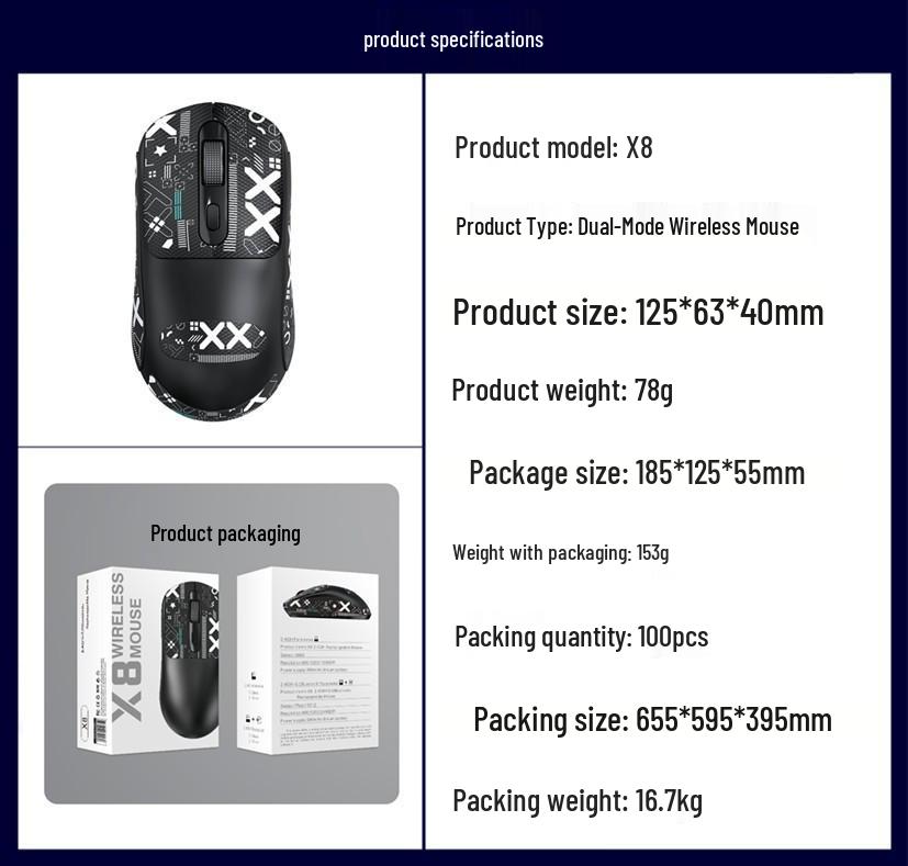 T-WOLF X8 Lightweight Bluetooth Gaming Mouse with Silent Click and Anti-Slip Stickers