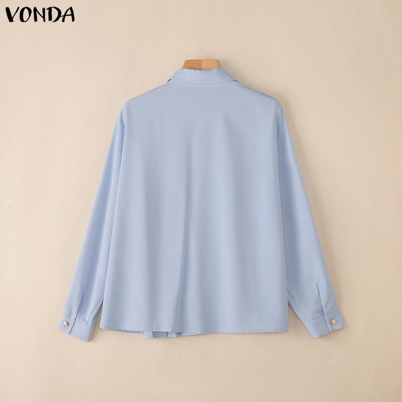 VONDA Damen Lässig Umlegekragen Elegant Gerüscht Plissee Langarm Bluse