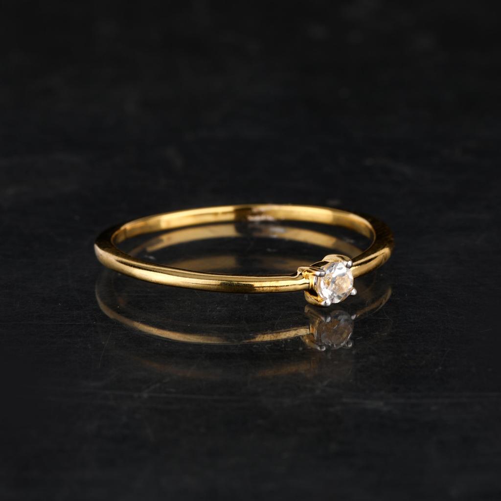 925 Sterling Silver Gold Plated White Topaz Ring Round 3mm Minimal Handmade Fine Jewelry Gift for Her