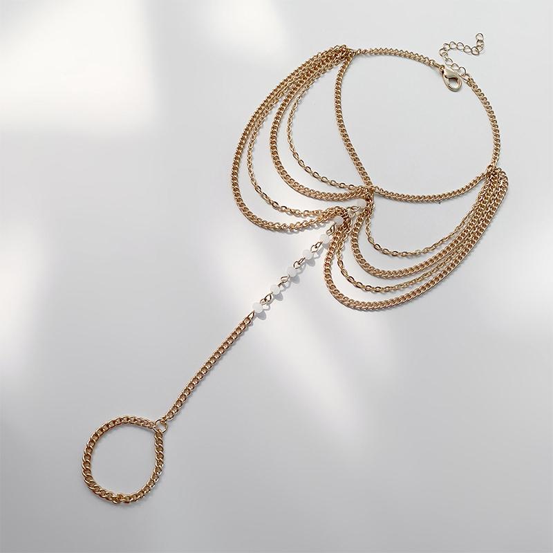 Multi-Layered Anklet With Tassels And Beads A Able High-Heeled Shoe Accessory