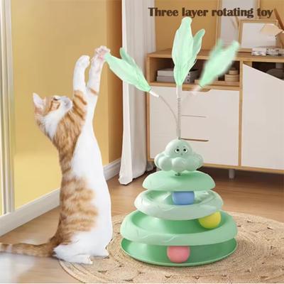 Colorful Balls Cat Toy Hollow Tracks Detachable Portable Playground for Cats Interactive Cat Stick Turntable for Boredom Relief