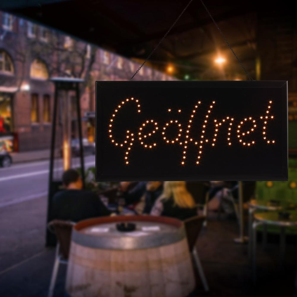 1pc Large Bright LED Shop Sign Board Neon Light Window Door Hang Sign Geoffnet (Yellow)