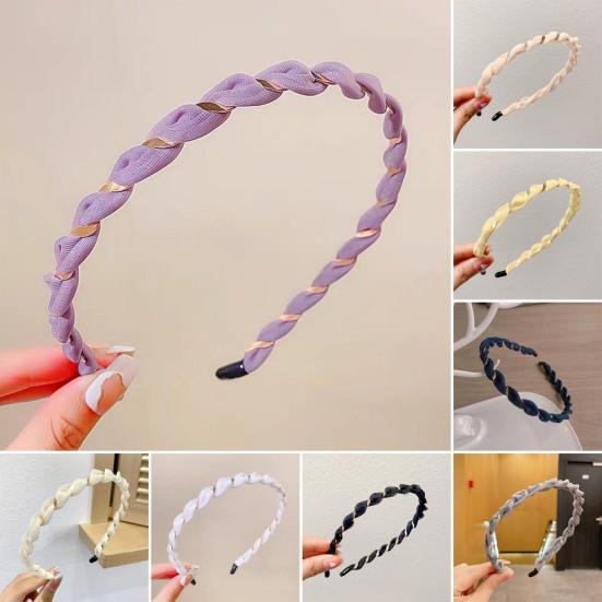 Women Headband Anti-Slip Teeth Mesh Yarn Twist Soft Braided Texture Hair Hoop Washing Face Headband Hair Accessory