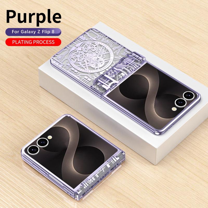 Mechine Circuit Pattern Plating Case For Samsung Galaxy Z Flip 8 7 FE 6 5 4 3 Hinge Protection Anti-drop Cover For Samsung Z Flip8 Flip7 Flip6