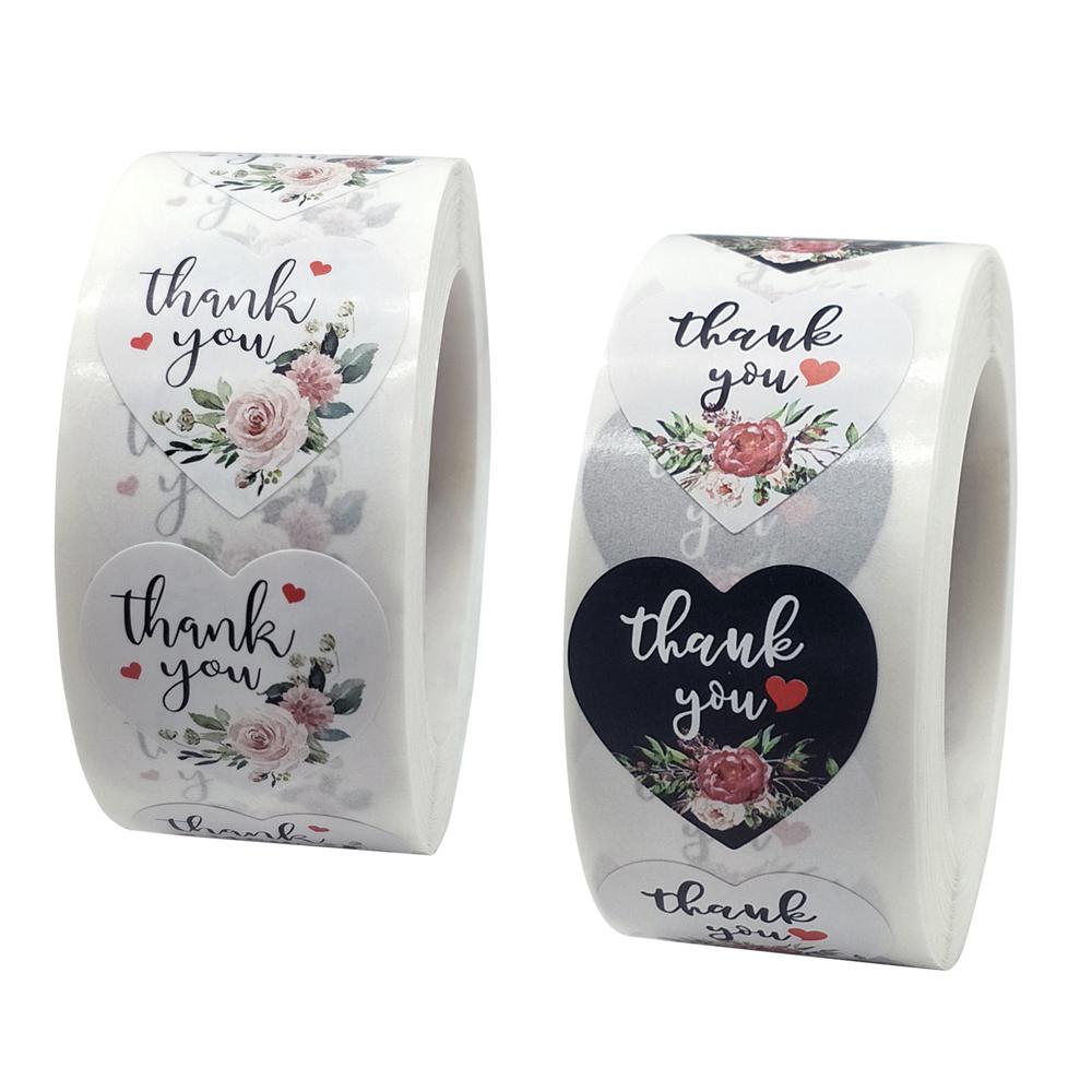 50pcs Heart Thank You Stickers1inch Floral Seal Labels Cute Paper Stickers for Wedding Party cards envelope Stationery Stickers