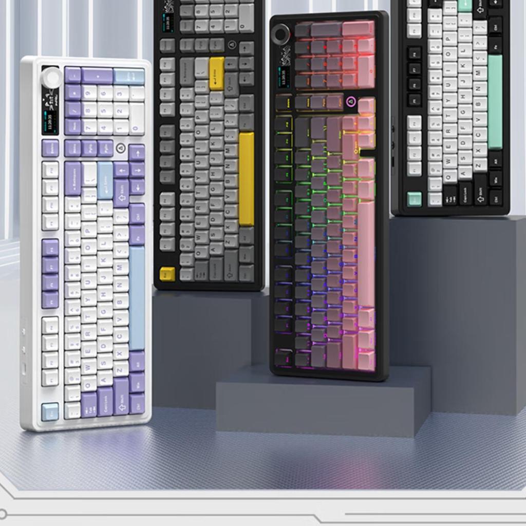 Ajazz AK980V2 Tri-Mode Wireless Mechanical Keyboard, 10,000mAh Battery, Gasket Full Hot-Swappable 97 Keys, 2U0 Knob TFT Color Screen, RGB