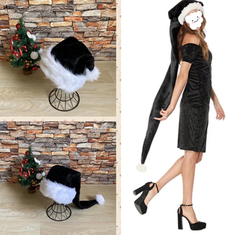 Christmas Velvet Santa Hat Unisex Comfortable Classic Black and White Adult & Kids Christmas Hat for Xmas Holiday Party