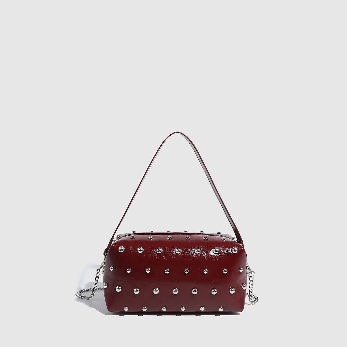 

Модная женская сумка кроссбоди 2025: Сумка-тоут на плечо Грибной гвоздь и в стиле боулинг вино красного