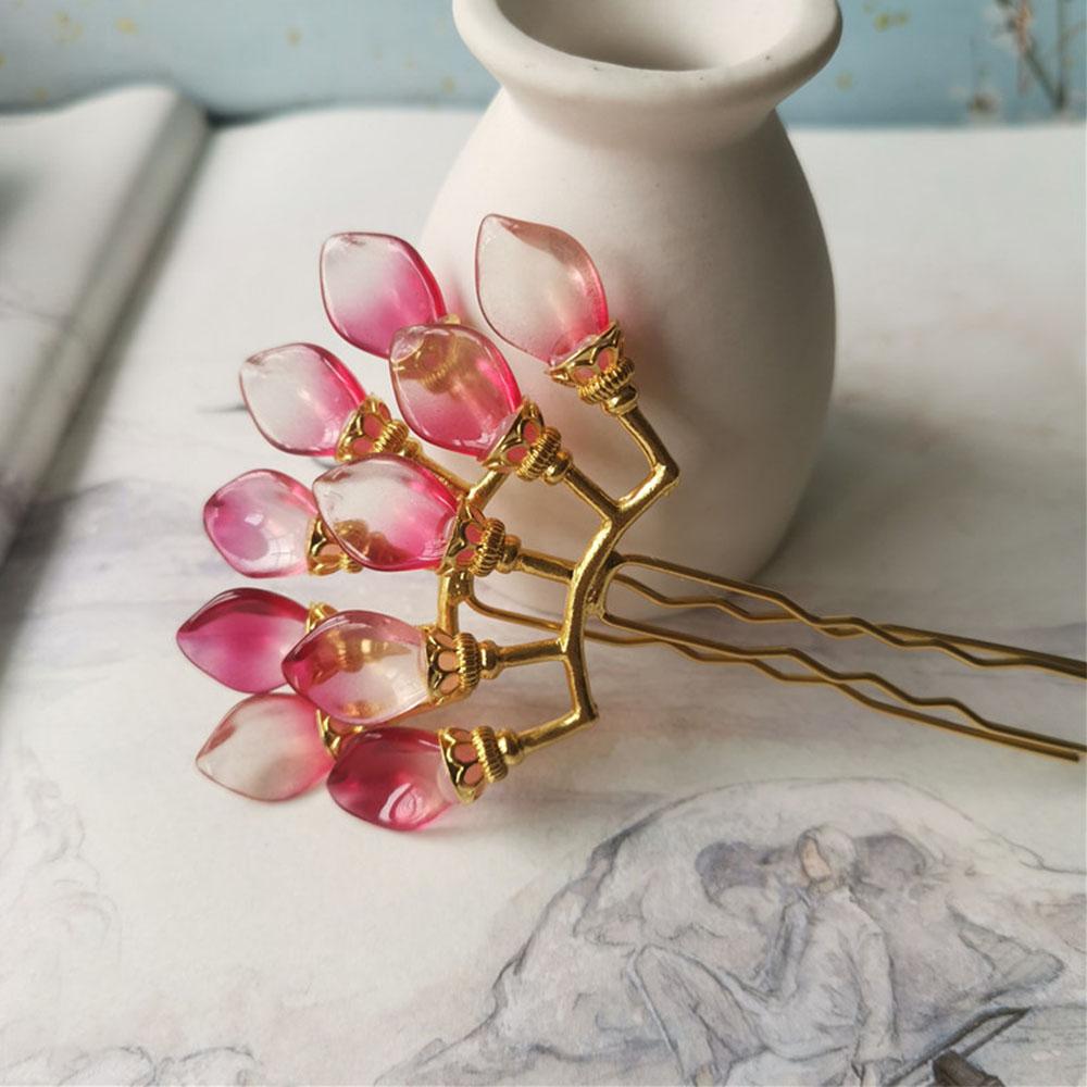 Crystal Petals Women U-shaped Zinc Zinc Alloy Hanfu Hair Sticks Pearl Row Hairpin Hair Forks Hair Accessories