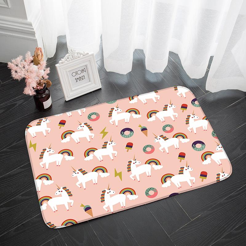 Pink Cute Cartoon Unicorn Pattern Doormat Bedroom Living Room Hallway Floor Rug Decor Balcony Anti-Slip Home Carpet Furry Mat