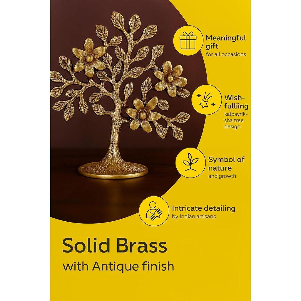 Pure Brass Kalpavriksha Tree – Antique Tree of Life | Vastu & Feng Shui Good Luck Gift | Brass Decoration Item for Home & Living Room