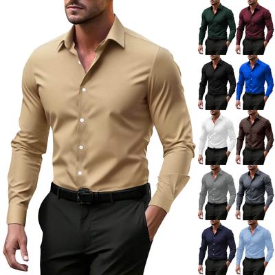 Heren Enkele Rij Knopen Lange Mouwen Revers Business Casual Slim Fit Overhemd