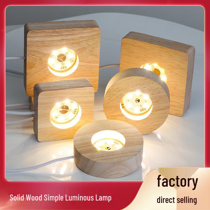 LED Night Light with Wooden Base and Crystal Ball Atmosphere, USB-Powered