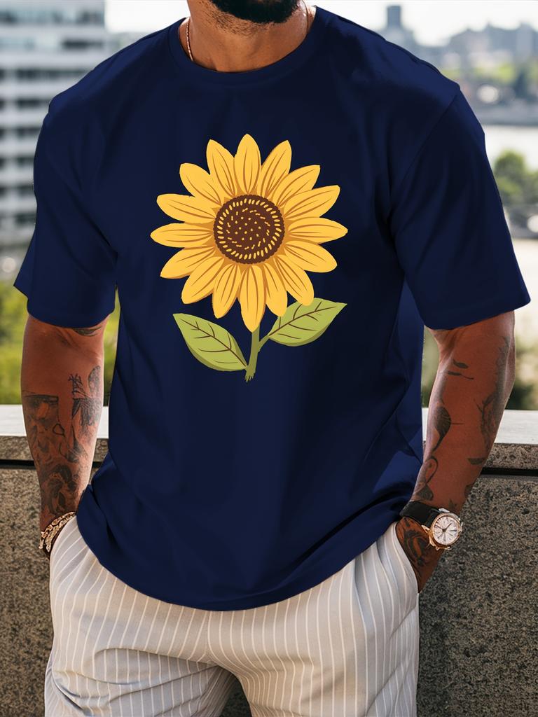 Unisexs Crew Neck T Shirt Bright Sunflower Cartoon Floral Graphic Short Sleeve Casual Cotton Nature Plant Lover Streetwear Tees