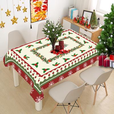 Christmas Snowflakes Pine Branches Berry Waterproof Tablecloth Xmas Holiday Party Dining Room Table Decor Christmas Decorations