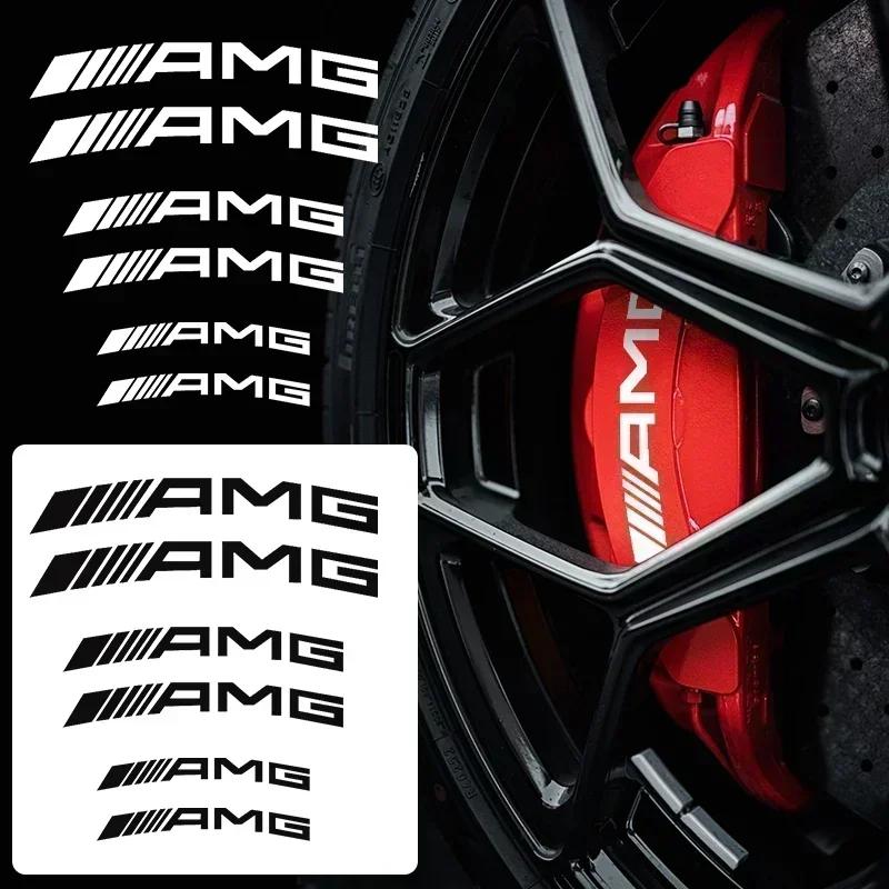 AAUY1 6pcs Car Brake Caliper Badge Sticker Automotive Goods for Mercedes Benz AMG W204 W203 W212 W211 W124 W210 GLC Car Accessories