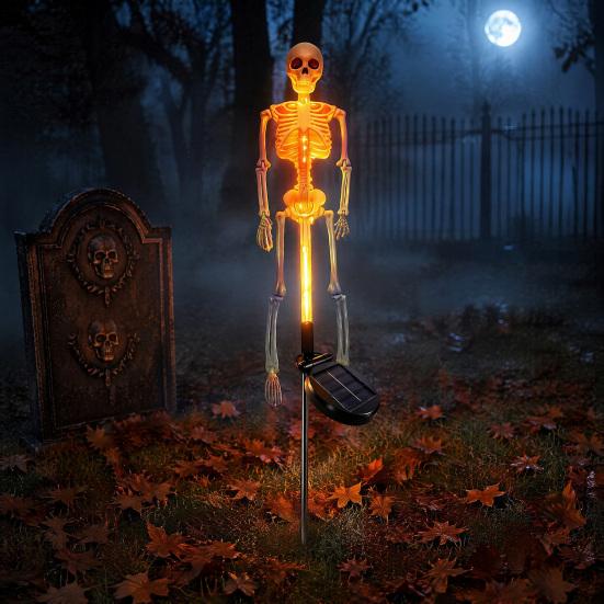 Halloween Party Decoration 3D Skeleton Solar Garden Lamp, Spooky Human Pathway Outdoor Decorations Lights, Waterproof Resin Stake Lights for Yard Lawn