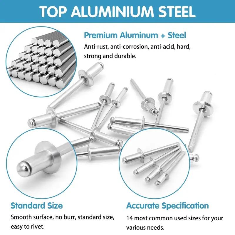 Värdepaket 85/185 st Popnitar Sortimentskit, 8 Storlekar Aluminiumnitar (1/8" 5/32" 3/16"), Blandade blindnitar med avdelare &