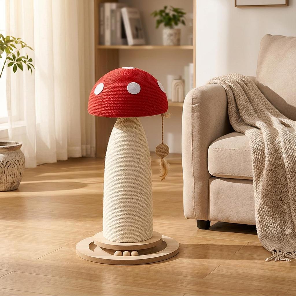 Toadstool Cat Scratching Post Cute Pet Furniture Wooden for Living Room, Cats