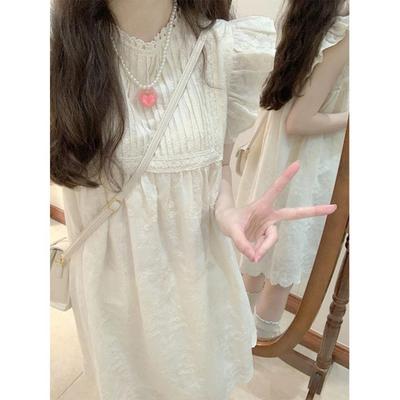 Forest Embroidery Small Flying Sleeve Dress Women's Summer Sweet Little White Skirt Loose Slimming Doll Skirt