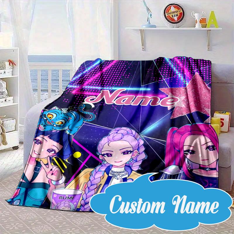 Custom Name KPop Cartoon Blanket bed sofa Blanket Flannel Blanket for Camping, Hiking, Picnic Essentials,gift for Fan family