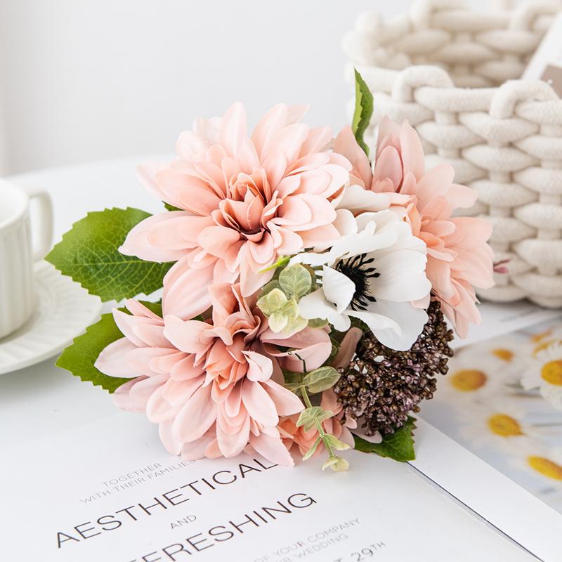 1PC Artificial Flowers 7 Branches Silk Chrysanthemum Combination Mother's Day Gift Festival Accessory Home Wedding Bouquet Decor