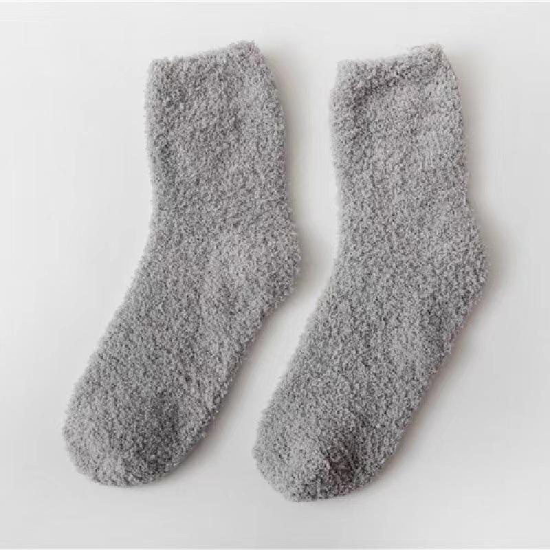 Women's Candy Color Coral Velvet Mid-Calf Socks - Thick, Warm, and Cozy for Autumn and Winter