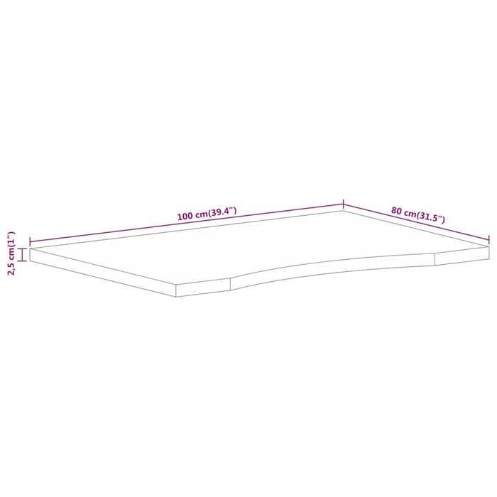 VidaXL Dessus de bureau avec courbe 100x80x2,5 cm manguier massif brut, dessus de table de remplacement, dessus de table de 370190