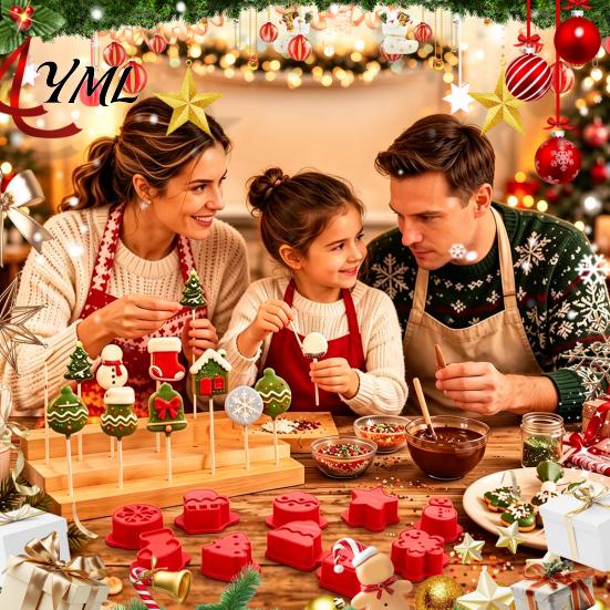 DIY Lollipop Cake Making Kit 10 Pairs Christmas Cookie Cutter Set, Biscuit Stamp Mold with Pop Sticks, Gingerbread Tree Man House Kit, Festive