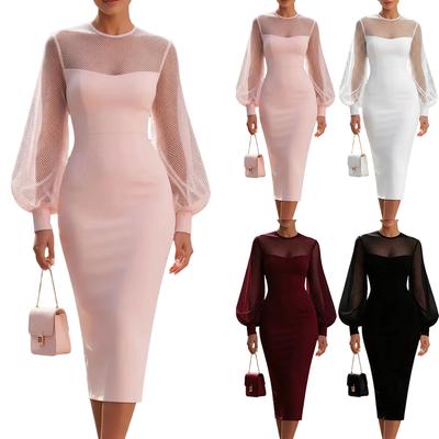 Women's Mesh Sleeve Bodycon Dress Fitted Evening Gown for Formal Events