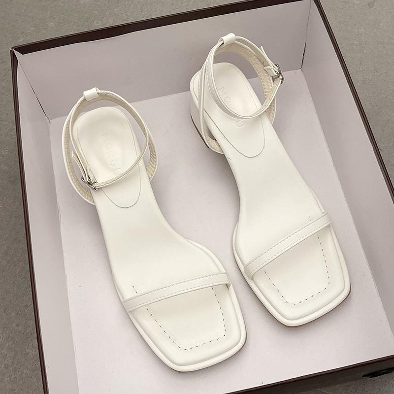 Internet celebrity explosion word with thick heel sandals women wear 2025 summer new versatile soft sole square head high heels