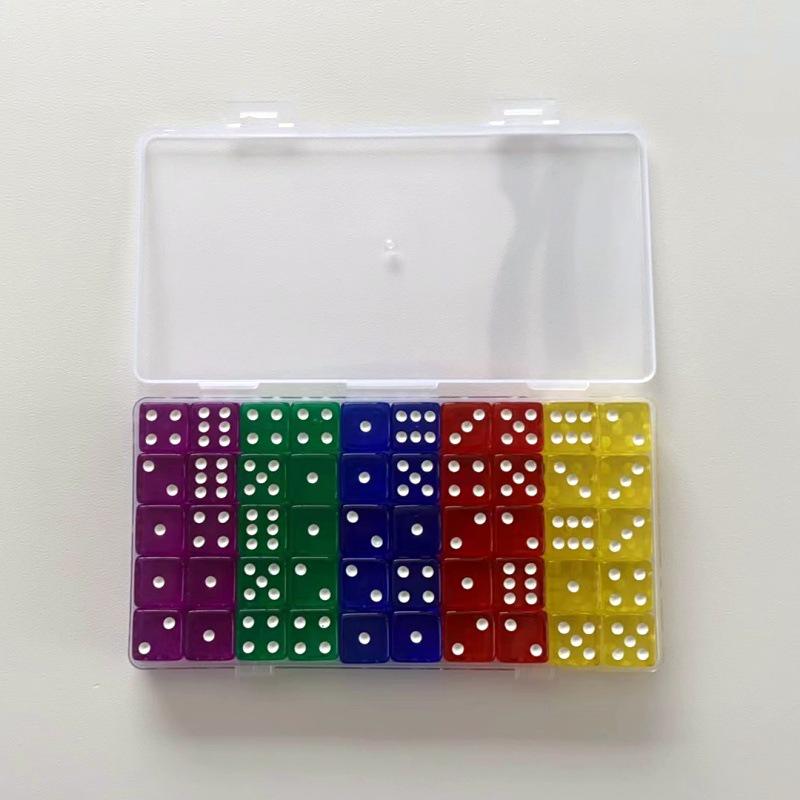 16mm Transparent Square Corner Number Dice, 50-Piece Box, 1.6cm Acrylic Right-Angle Dice