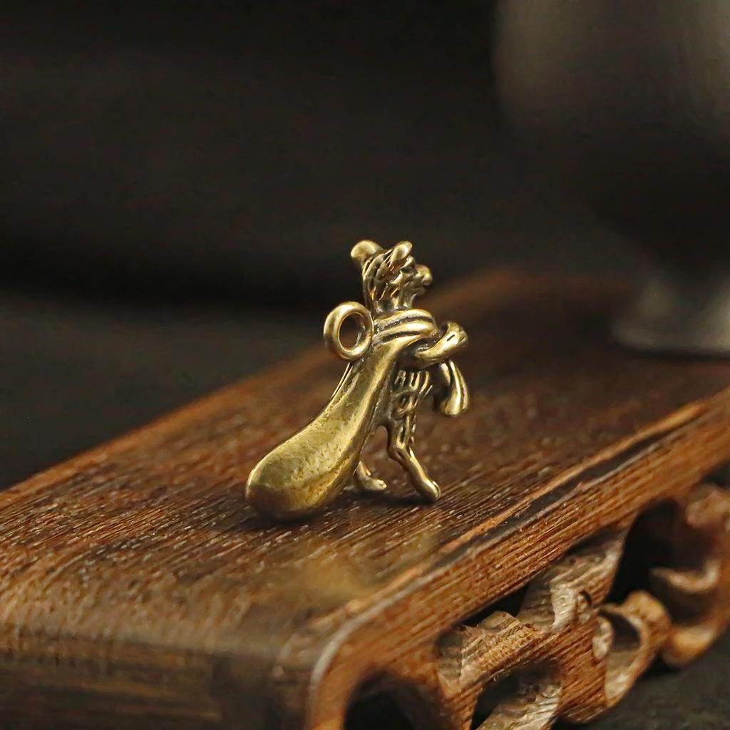 3D Messing Chinesisches Tierkreiszeichen Ratte Schlüsselanhänger Anhänger und Mini Hängeornament