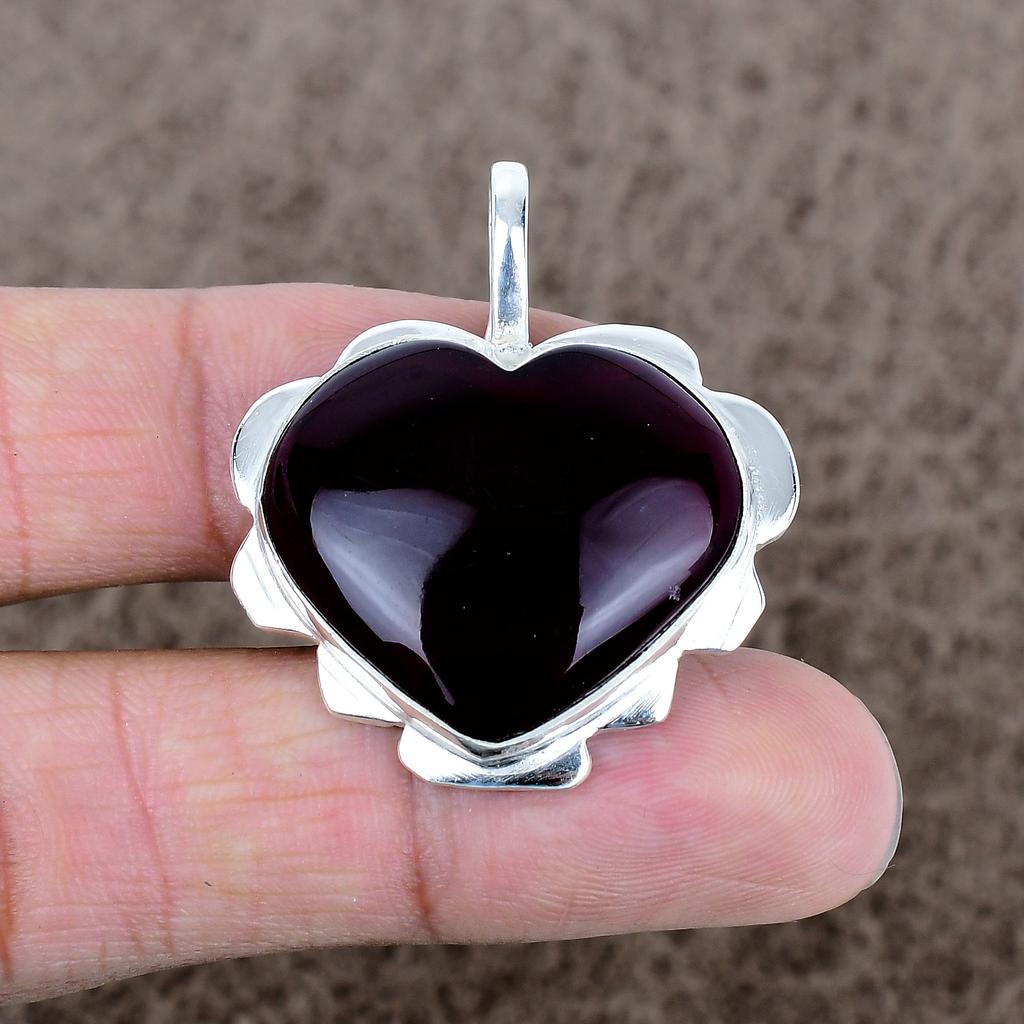 Garnet Gemstone Handmade 925 Sterling Silver Jewelry Pendant 1.58" KKG-552