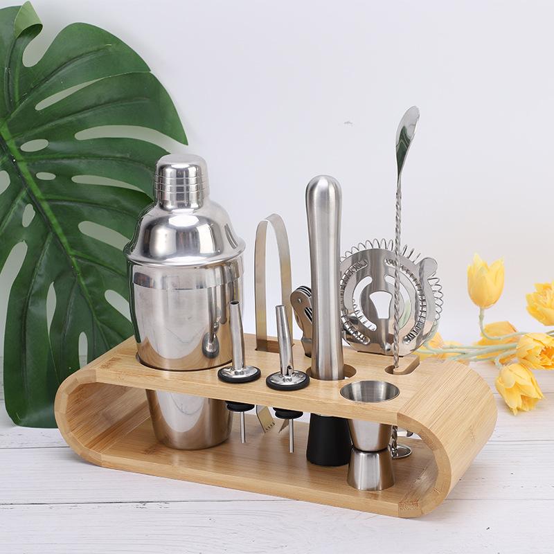 Wine Set Shaker Set 9-Piece Set 304 Stainless Steel Snow Cup Wooden Frame Base Bar Cocktail Shaker
