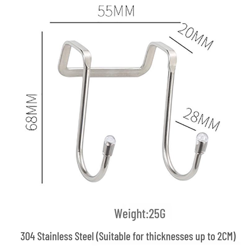 No-Drill Seamless S-Shaped Hook for Cabinet and Bathroom Doors - 304 Stainless Steel Double Clothes Hook