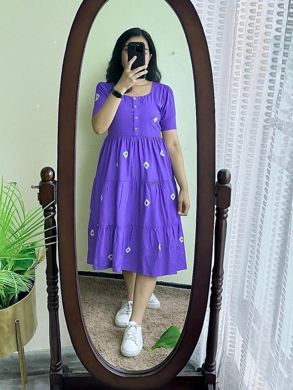 Женское дизайнерское хлопковое платье-туника миди с принтом, топ, туника, курти, платье для вечеринки M фиолетовый