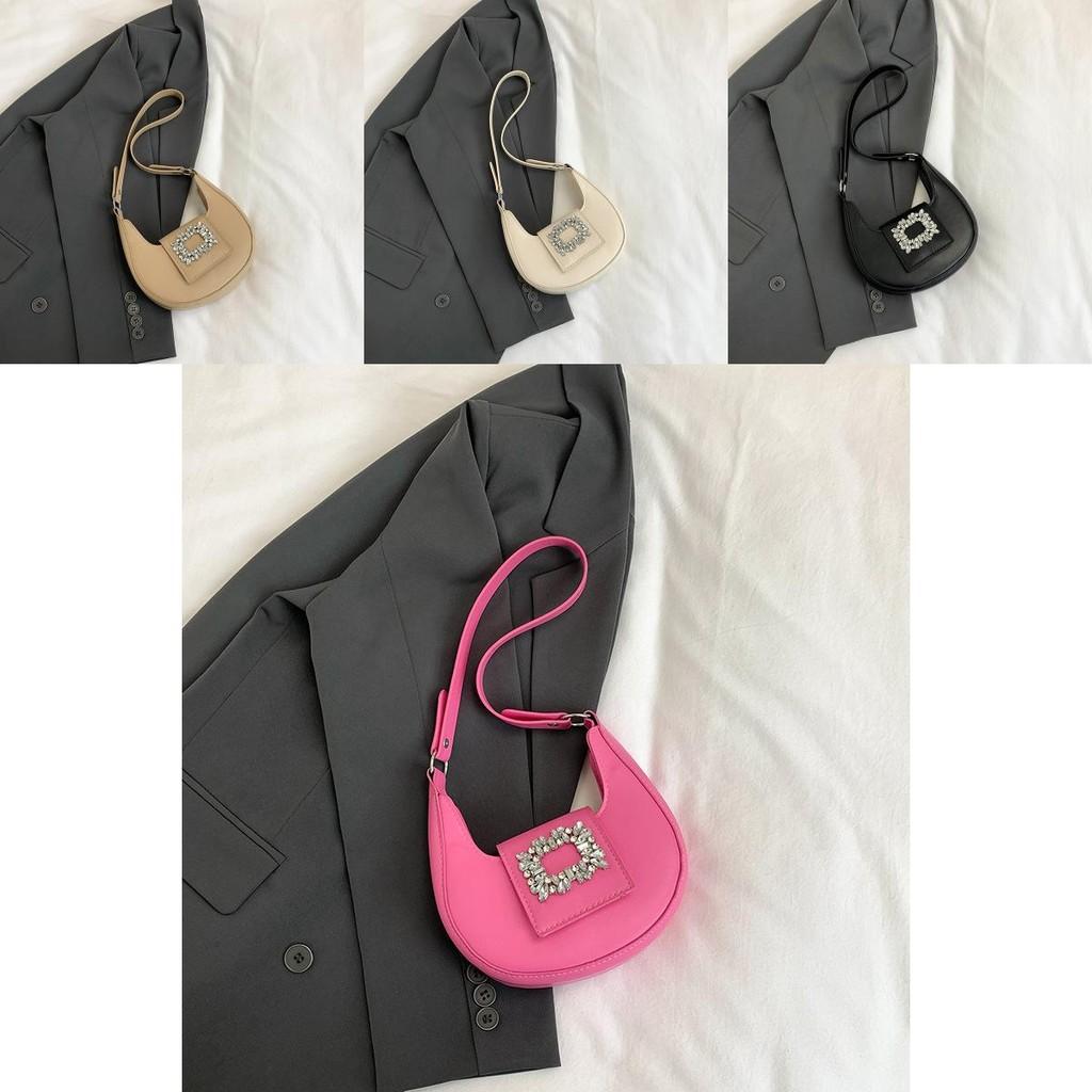 Stylish Large Capacity Pu Crescent Bag For Fashionable Women In Black And Pink Colors