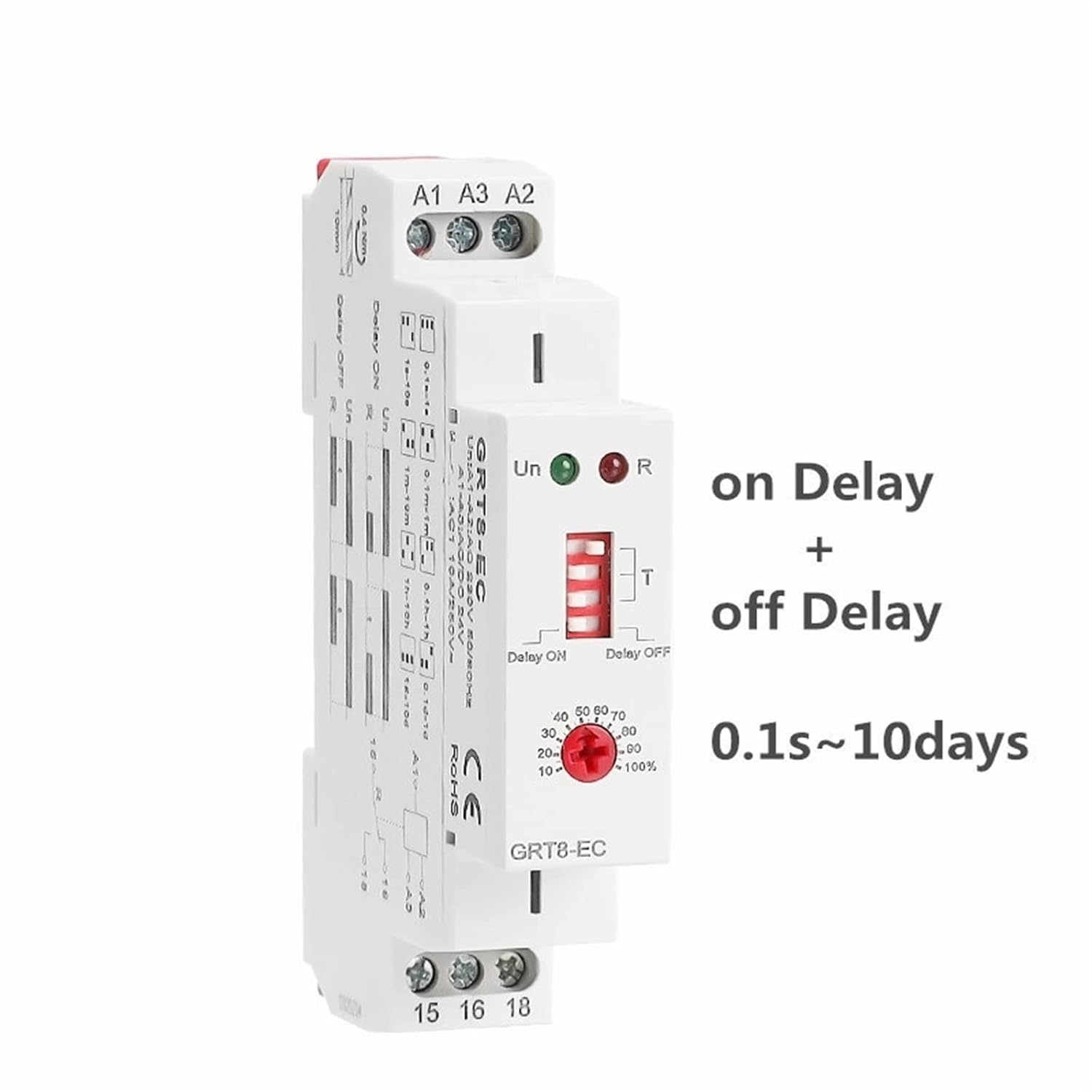 

GRT8-EC 10A Dual Function Timer Relay On Delay Or Off Delay Relay AC220V/DC24V AC380V Time Relay 1Pcs (Size : GRT8-EC AC230V) GRT8-EC AC230V