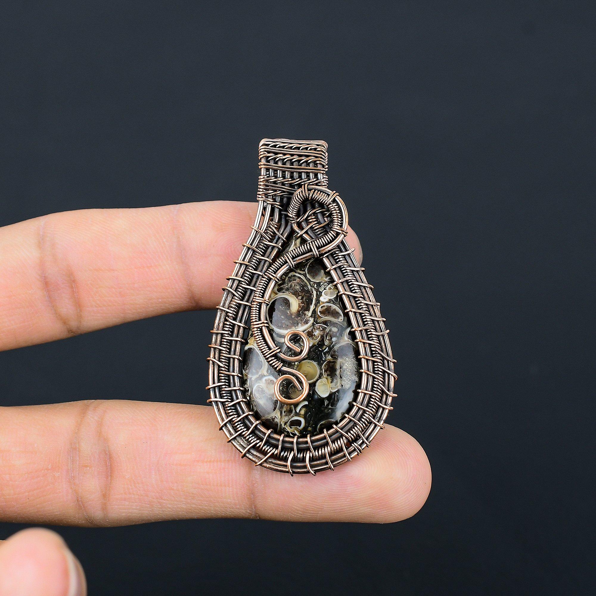 

Turitella Fossil Pendant, 999 Copper Wire Wrapped Jewelry, Gemstone Jewelry Pendant, Handmade Wedding Gift Jewelry 2.55 Inches