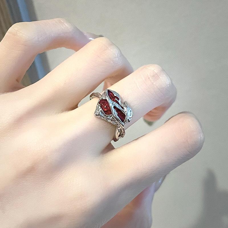 

Панк-красное сердце нерегулярное открытое регулируемое кольцо браслет для женщин индивидуальность винтажные эстетические ювелирные аксессуары