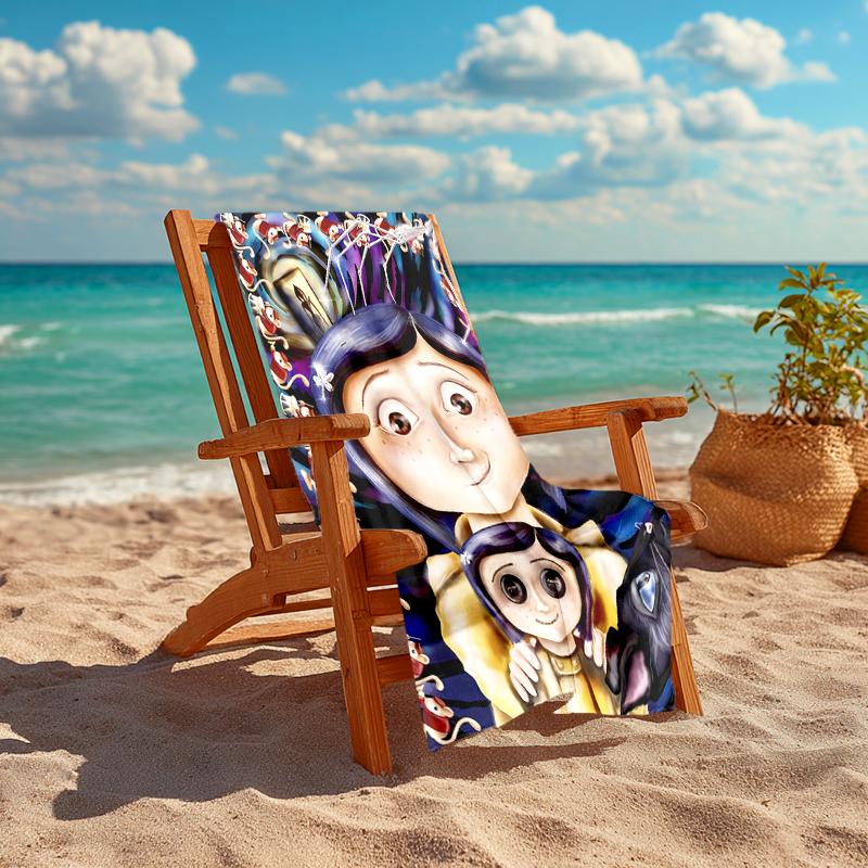 1pc C-Coraline (6) Beach Towel, Comfortable and Thick, and Swimming/Bath/Picnic/Camping Towel, Suitable for Seaside Beaches