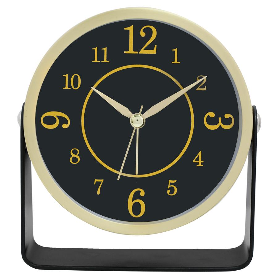 

1 pc 4-inch European style light luxury metal alarm clock, 180 degree rotating table clock, vintage desktop ornament clock;