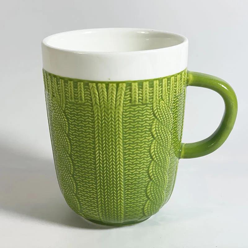 Multi Colored Ceramic Mugs Wool Knit Style Ceramic Coffee Mug Fun Milk Tea Cup with Handle Office Drinkware Cup Christmas Gifts
