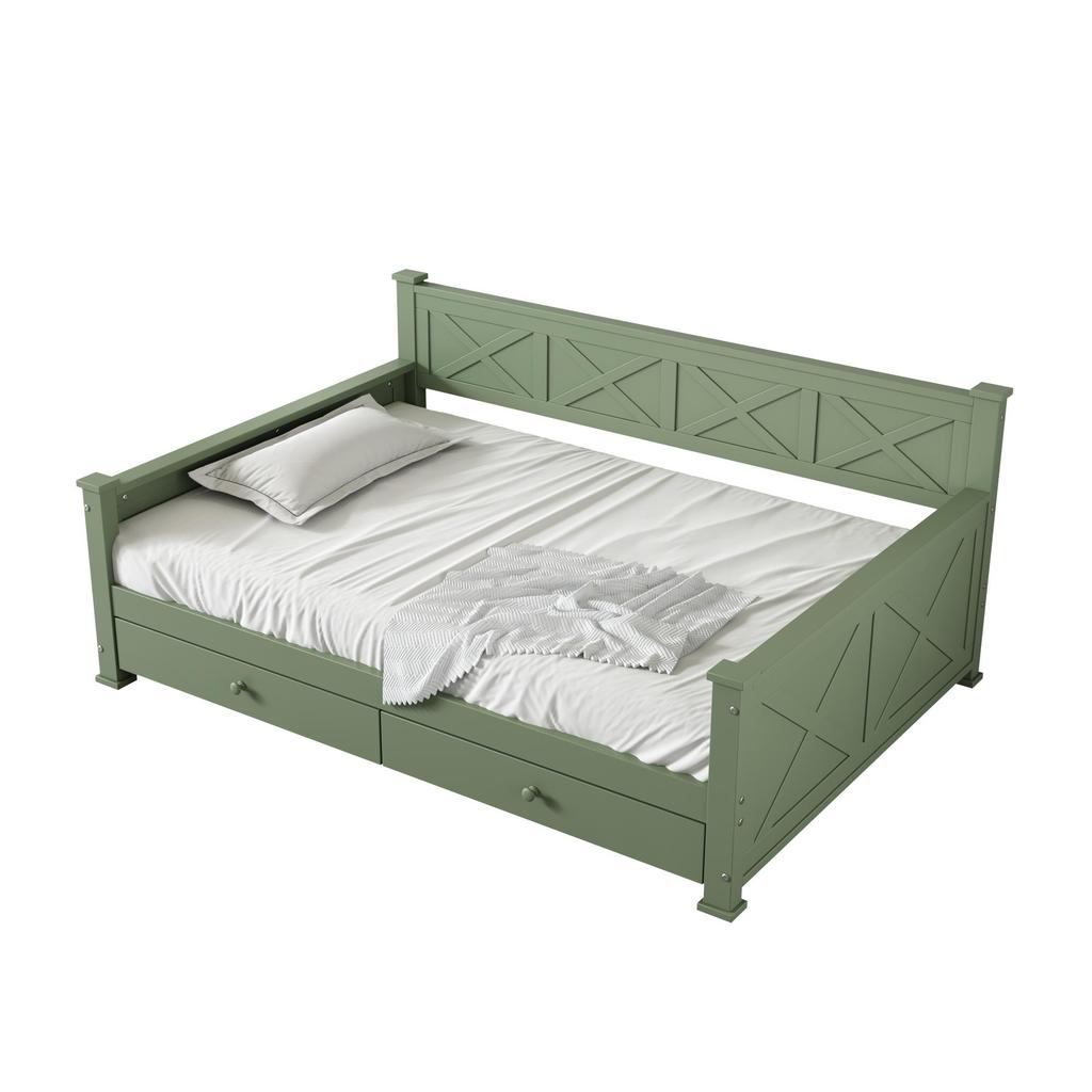Schlafsofa Flieks 90x200 Tagesbett mit Stauraum, Funktionsbett mit 2 Schubladen, Grün