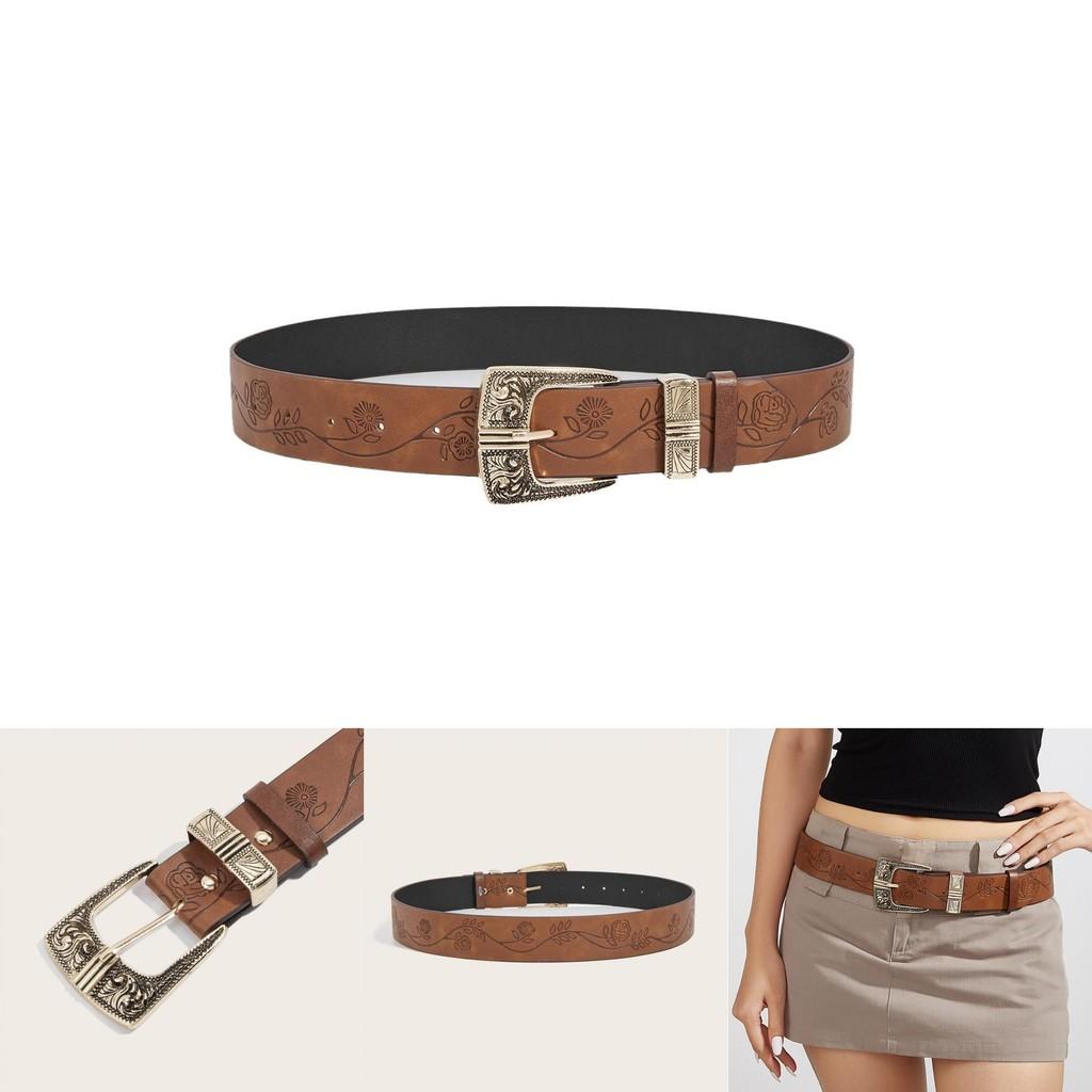 Fashion Flower Pattern Metal Buckle Decoration Women Casual Belt For Unisex Fashion