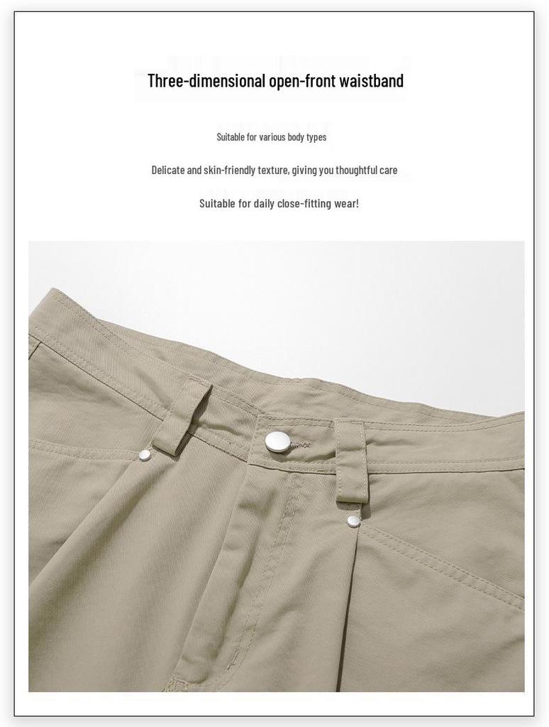 Men's Japanese Style Wide-Leg Casual Pants, Solid Color Straight-Leg, Versatile Cargo.