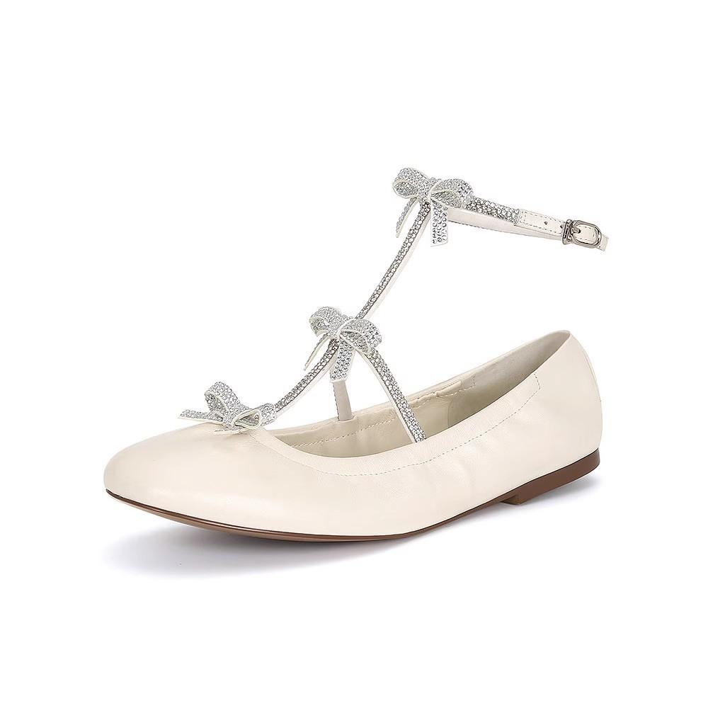 Su Yinyin Same New French Retro Heavy Industry Rhinestone Bow Flat Ballet Single Shoes Women's Mary Shoes